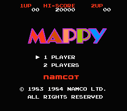 The title screen to Mappy, developed by Namco